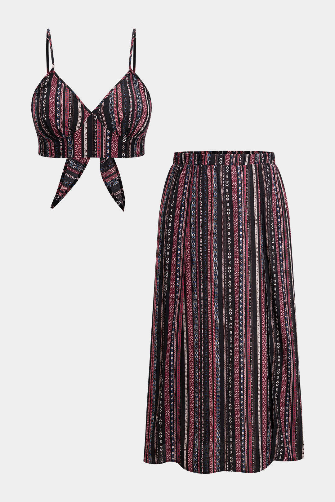 Plus Size Bohemian Print Tie-Up Cami Top And Skirt Set - Flockneti