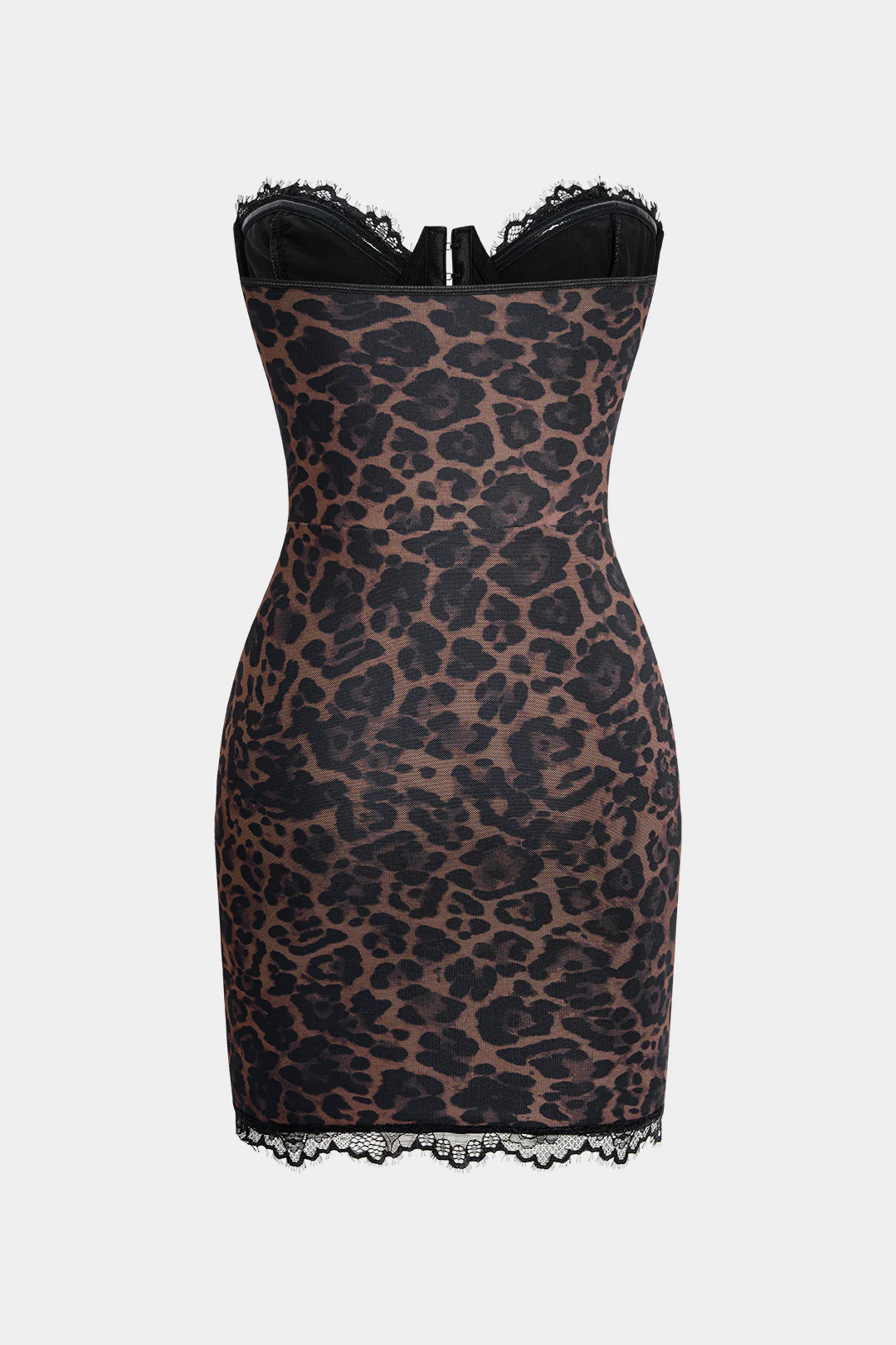 Leopard Print Patchwork Wrap Strapless Sleeveless Mini Dress - Flockneti