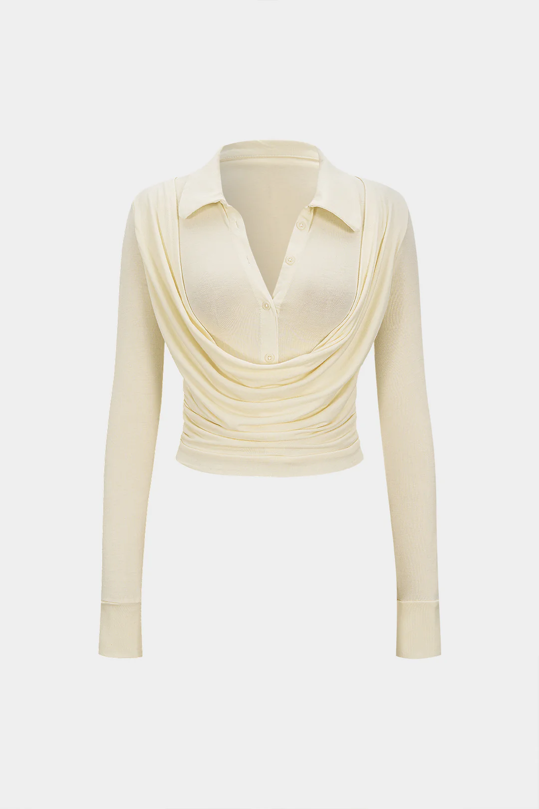 Polo Collar Ruched Long-Sleeve Top - Flockneti