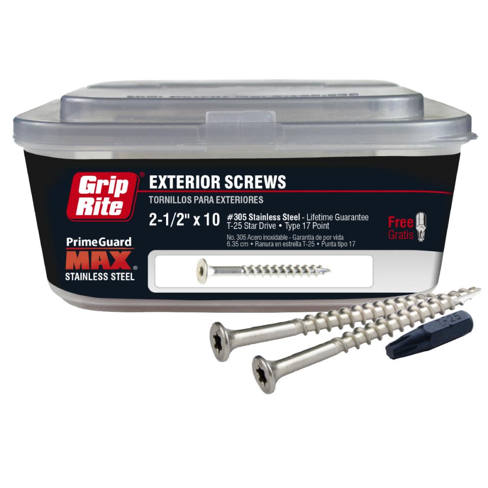 Grip Rite PrimeGuard Max 1-Lb Box #10 x 2.5-in Countersinking-Head Stainless Steel Star-Drive Deck Screws - Flockneti
