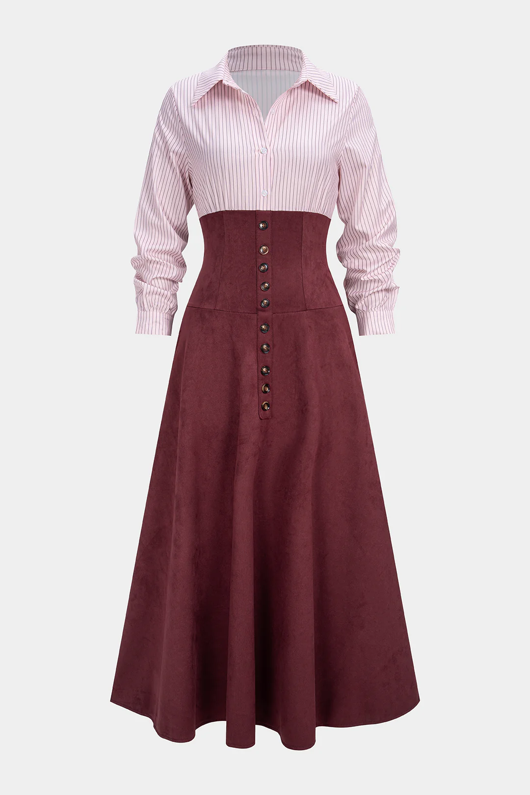 Contrast Stripes Print Ruched Long Sleeve Maxi Dress - Flockneti