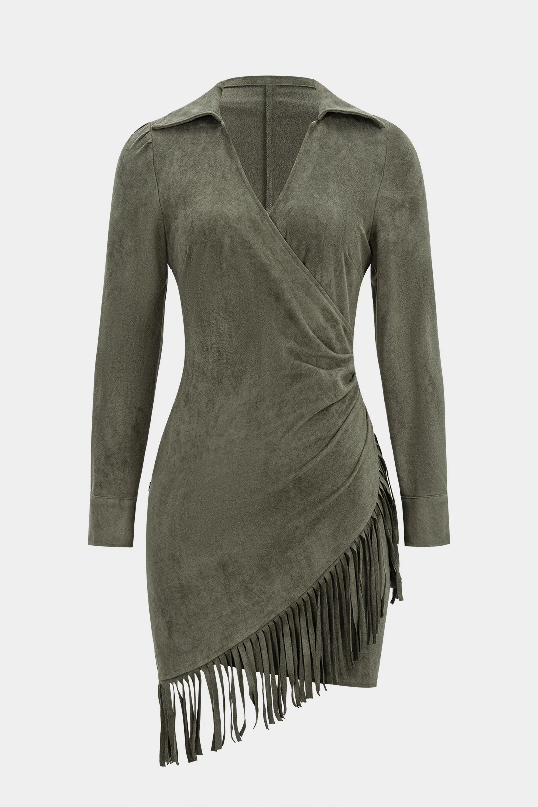 Suede Fringe Long Sleeve Mini Dress - Flockneti