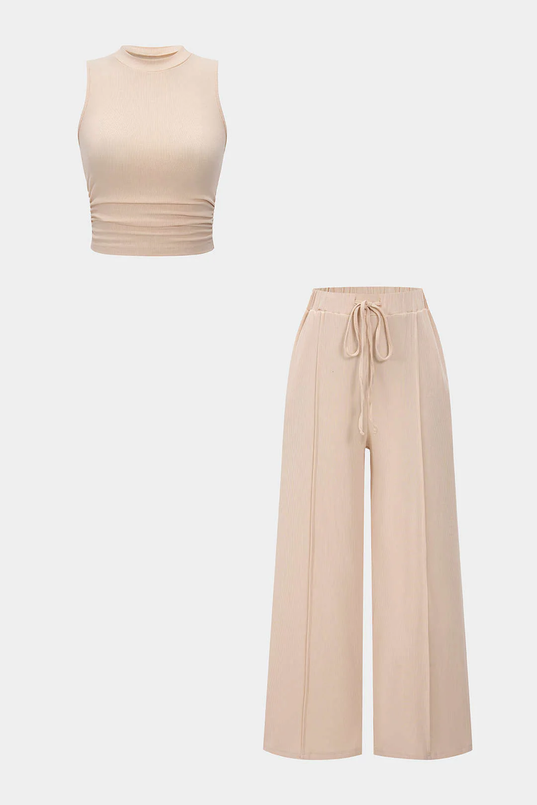 Solid Tank Top And Drawstring Trousers Set - Flockneti