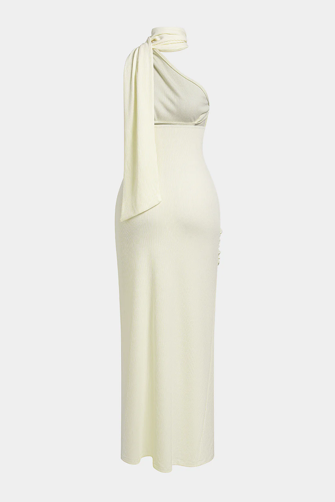 One Shoulder Asymmetrical Ruched Backless Sleeveless Midi Dress - Flockneti