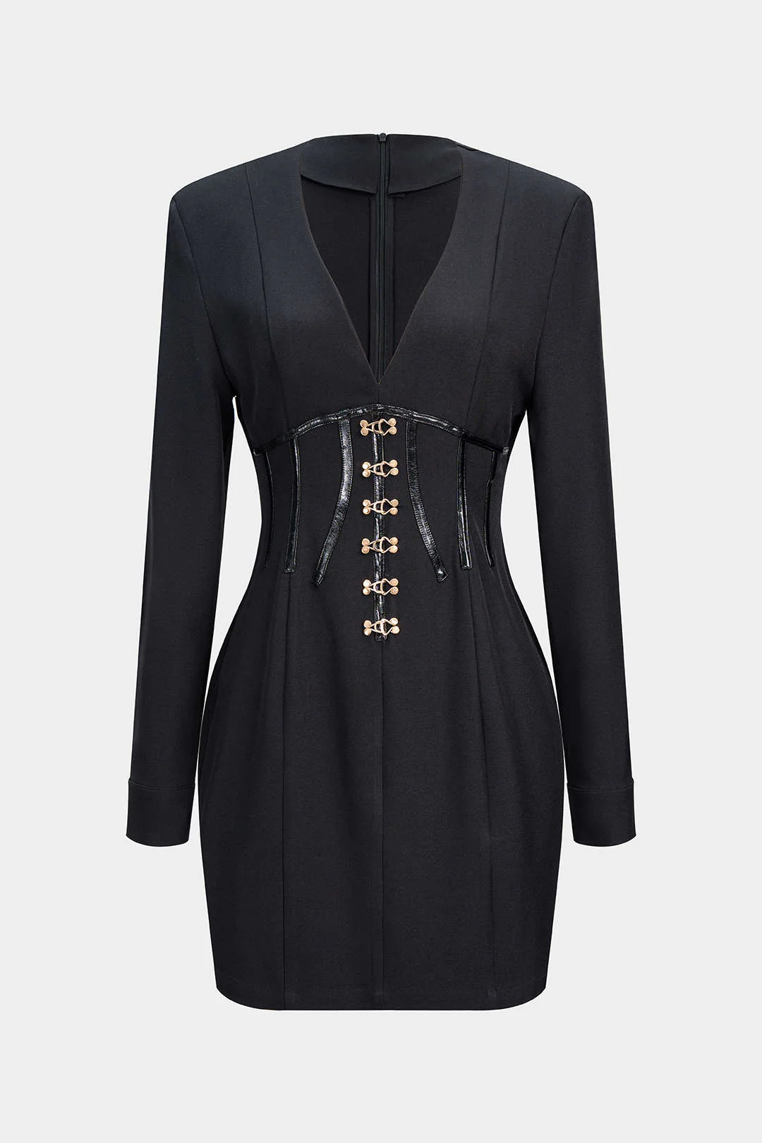 Metallic Buckle Waist-Cinching Long Sleeve Mini Dress - Flockneti