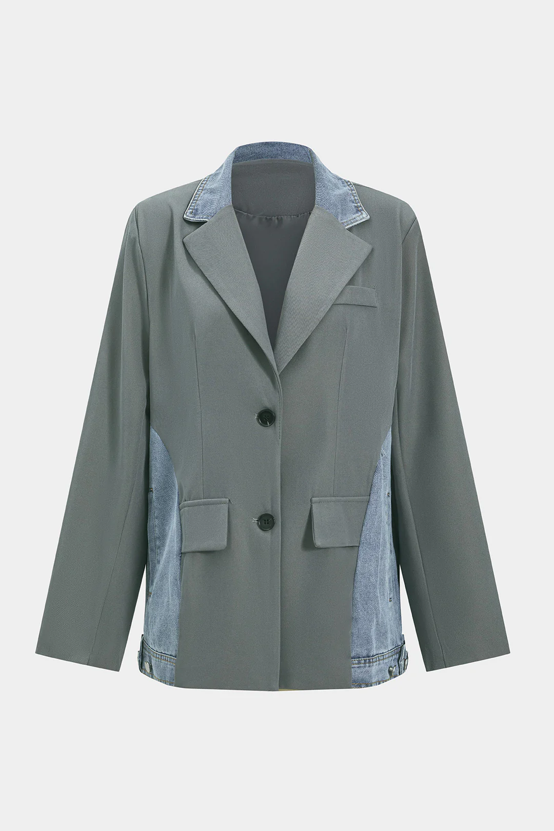 Denim Patchwork Long Sleeve Blazer - Flockneti