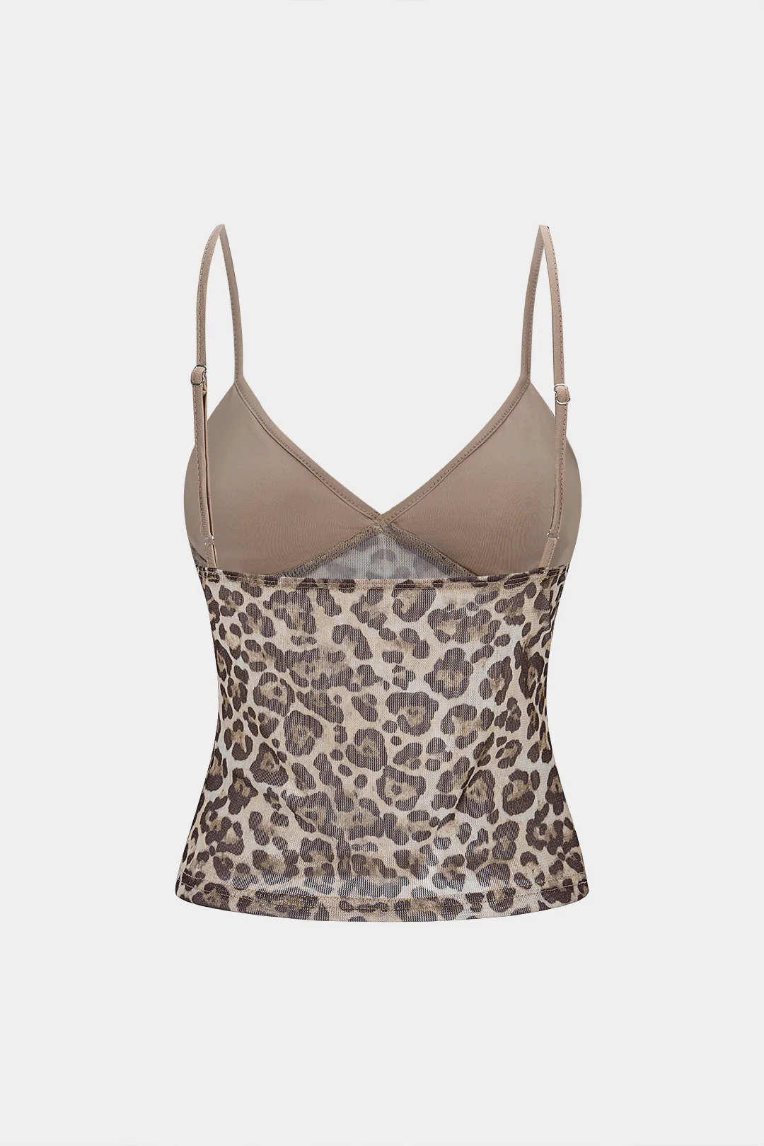 Leopard Print Mesh Backless V-Neck Slip Cami Top - Flockneti