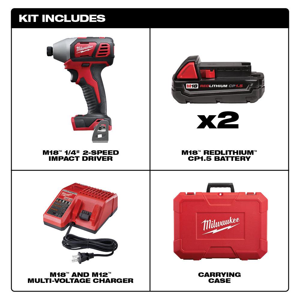 Milwaukee M18 2 Speed 1/4 Hex Impact Driver Compact Kit - Flockneti