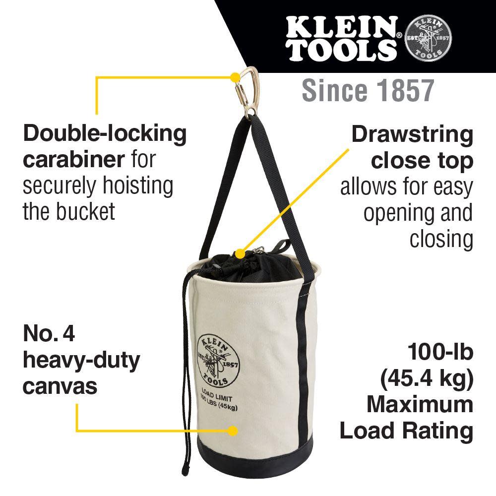 Klein Tools Heavy Duty Canvas Close Bucket 100-pound (45.4 kg) Maximum Load Rating - Flockneti