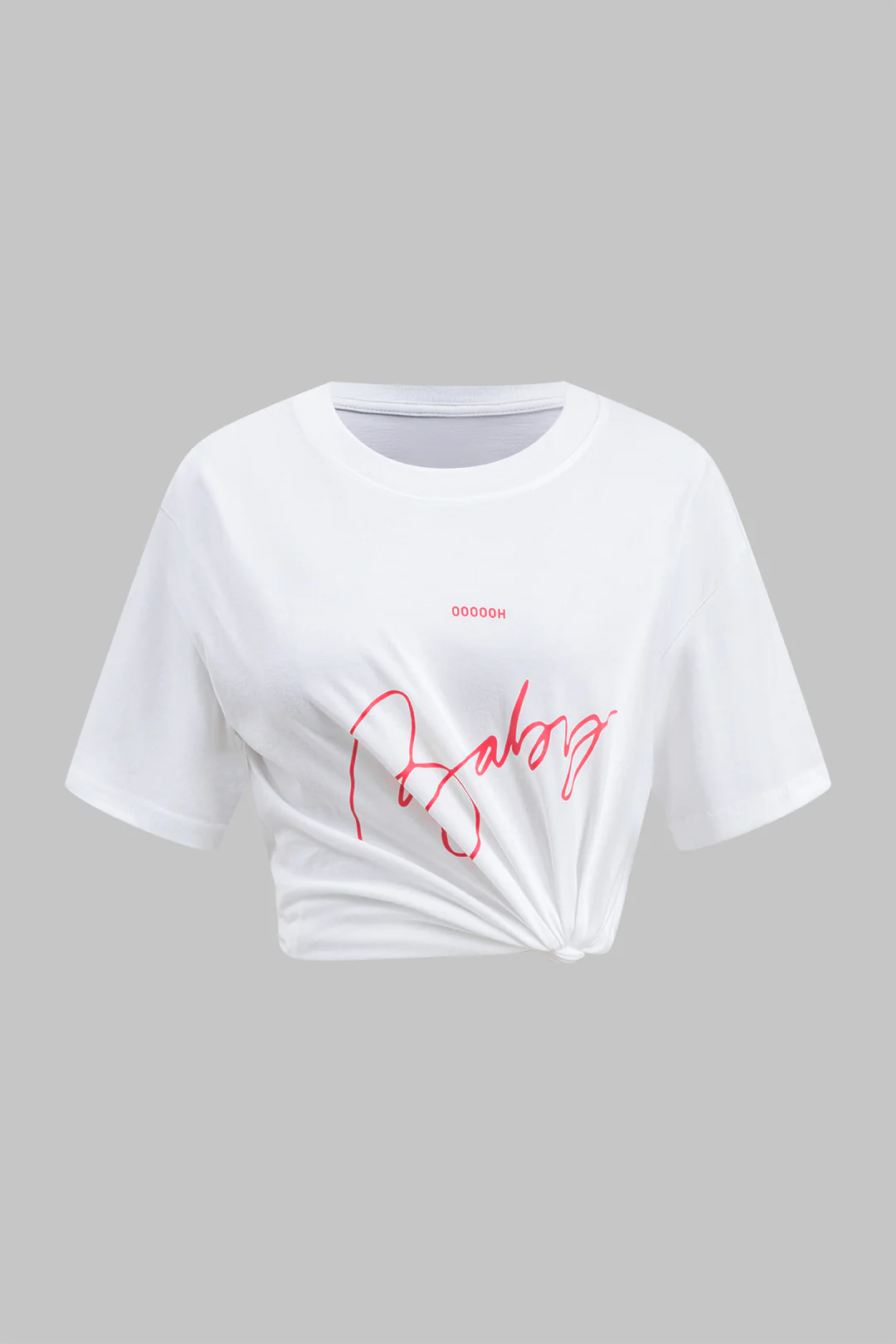 Letter Print Round Neck Short Sleeve T-Shirt - Flockneti