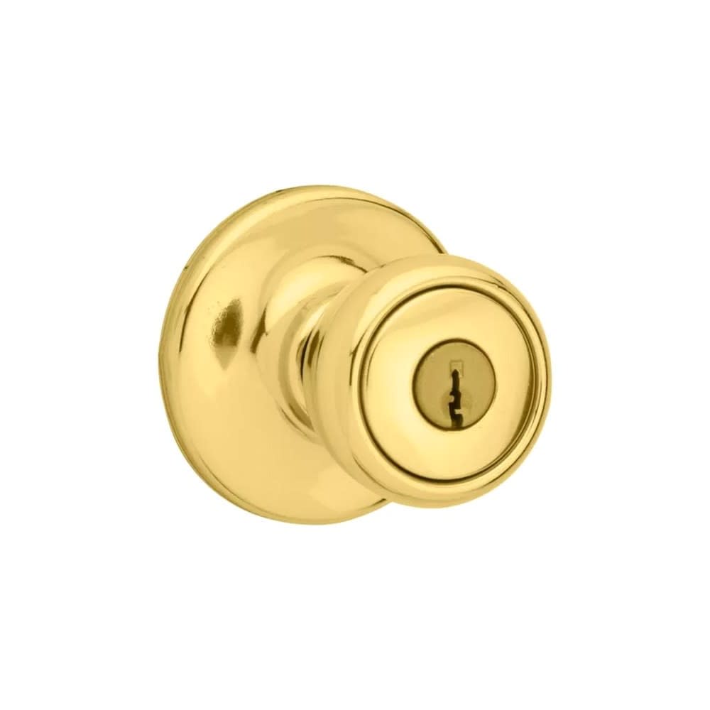 Kwikset Polished Brass Mobile Home Keyed Entry Lockset Knob - Flockneti