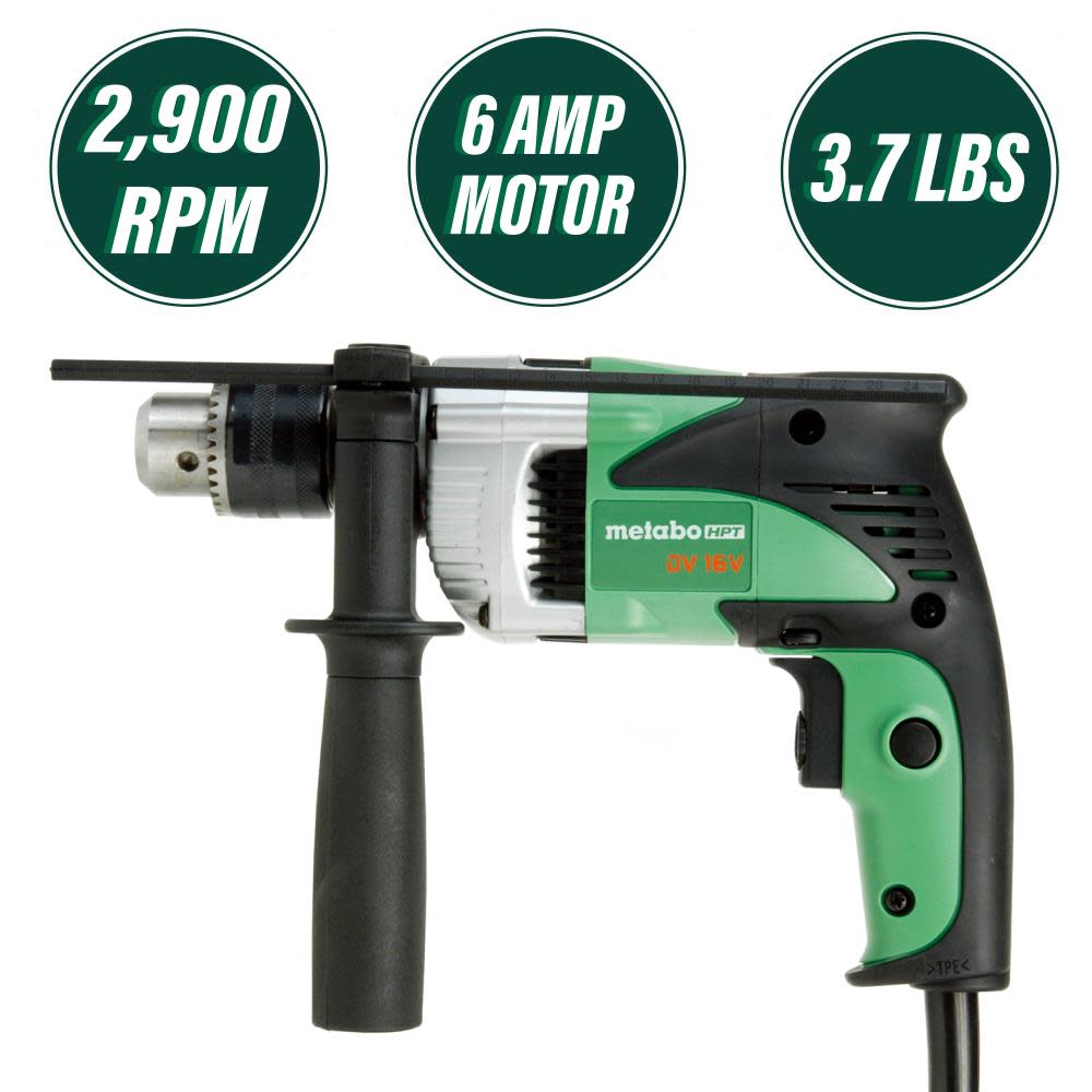 Metabo HPT 5/8 Inch 6-Amp Hammer Drill 2-Modes VSR | DV16V - Flockneti