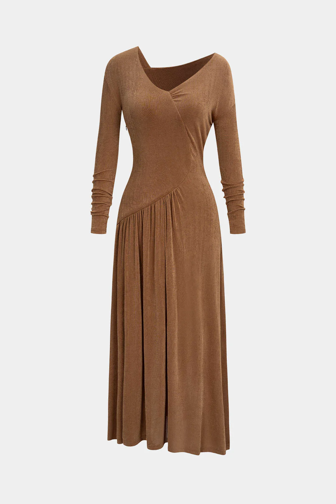 Asymmetrical Neck Long Sleeve Midi Dress - Flockneti
