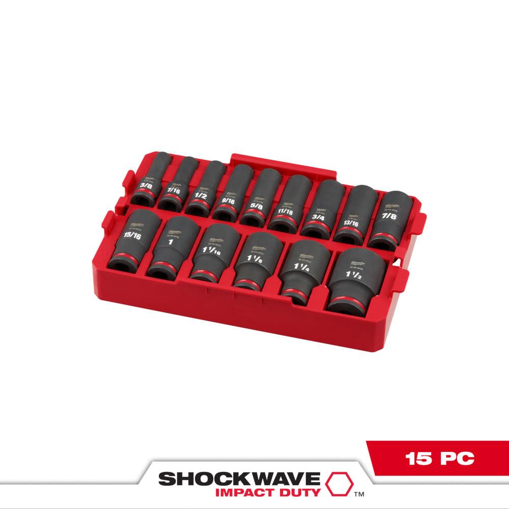 Milwaukee SHOCKWAVE Impact Duty Socket 1/2 Dr 15pc SAE Tray Set - Flockneti