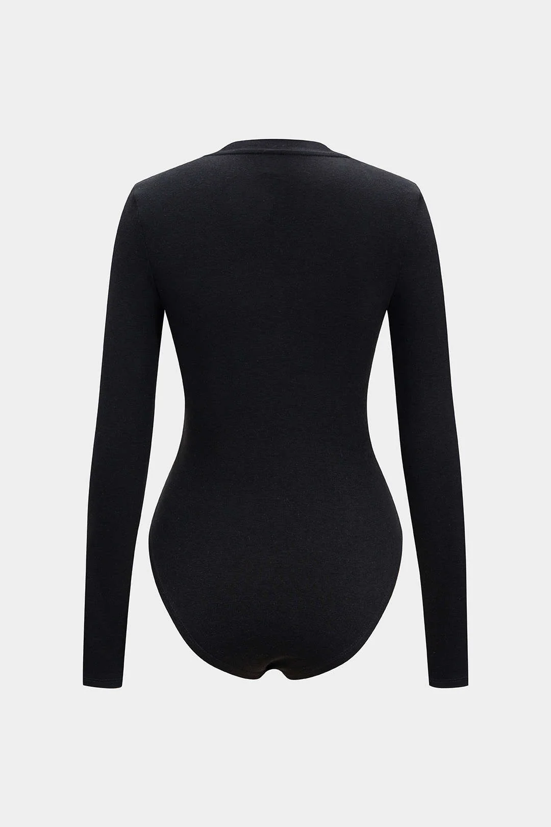 Faux Leather Crossed V-Neck Long Sleeve Bodysuit - Flockneti