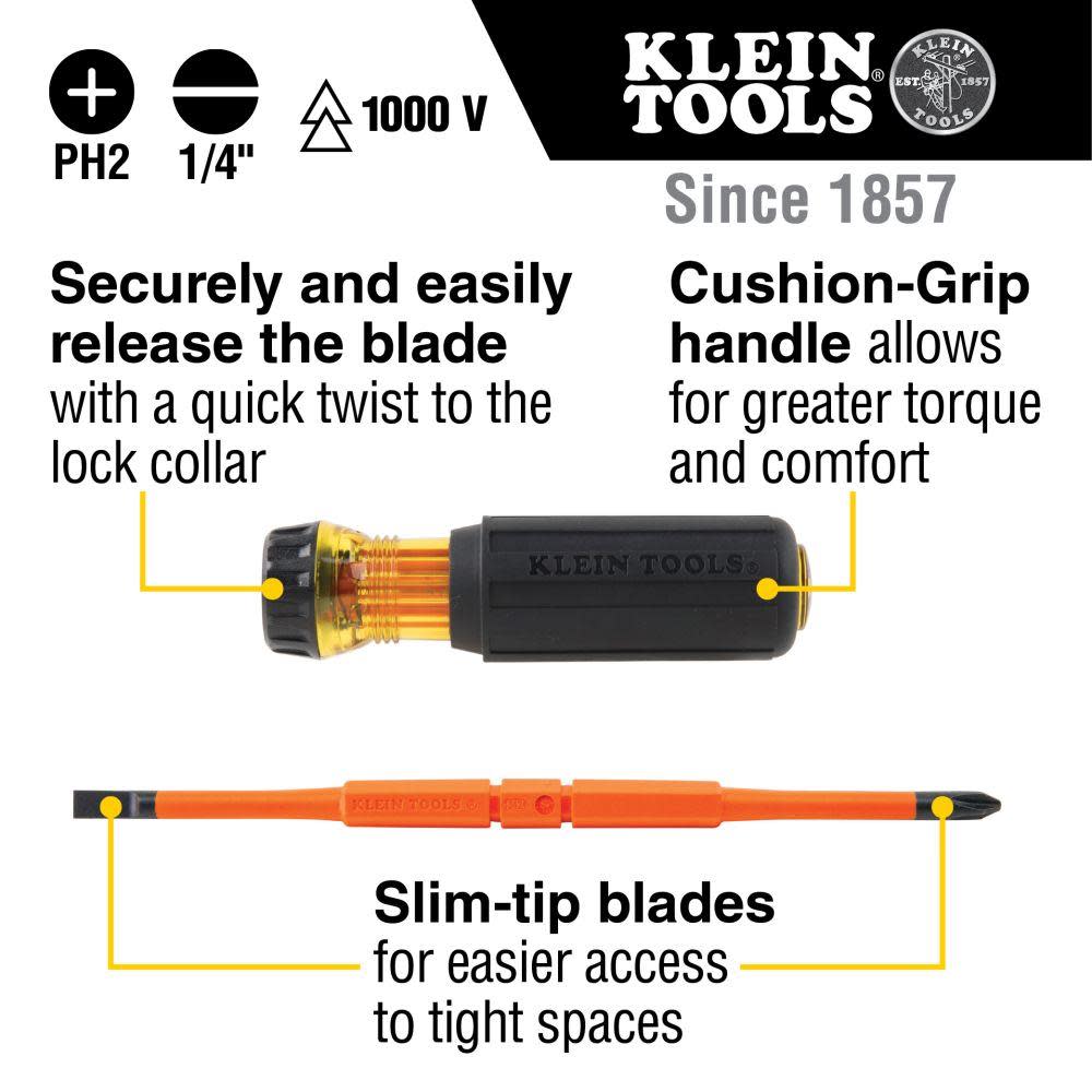 Klein Tools Insulated 2-Bit Driver #2Ph-1/4Sl - Flockneti
