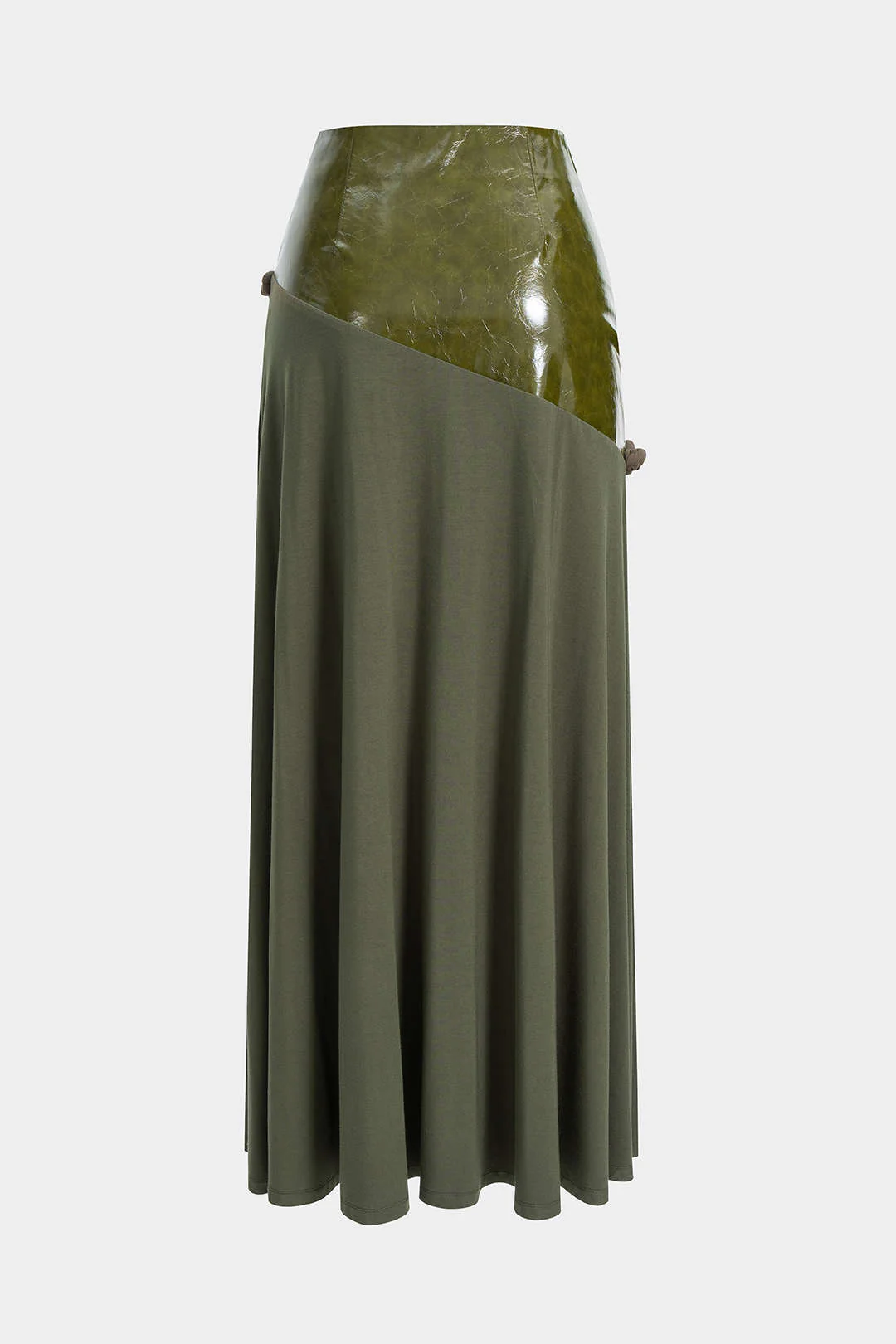 Faux Leather Patchwork Zipper Twist Knot Skirt - Flockneti