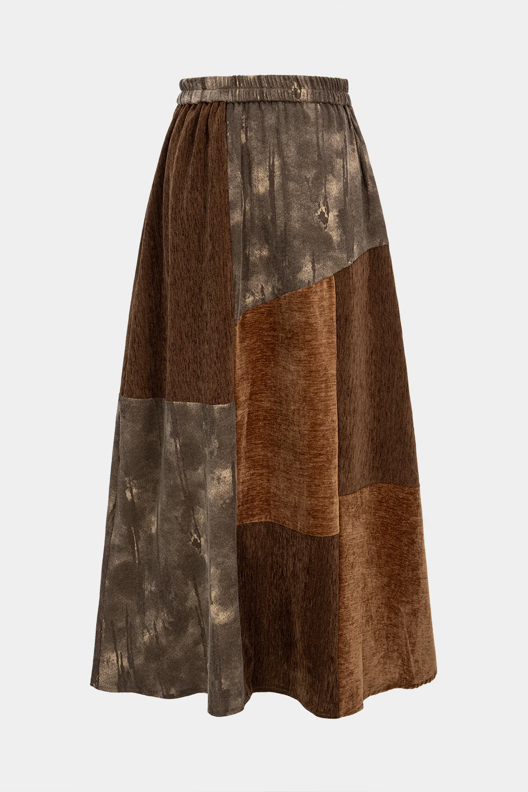 Abstract Contrast Print Patchwork Shirred Waistband Skirt - Flockneti
