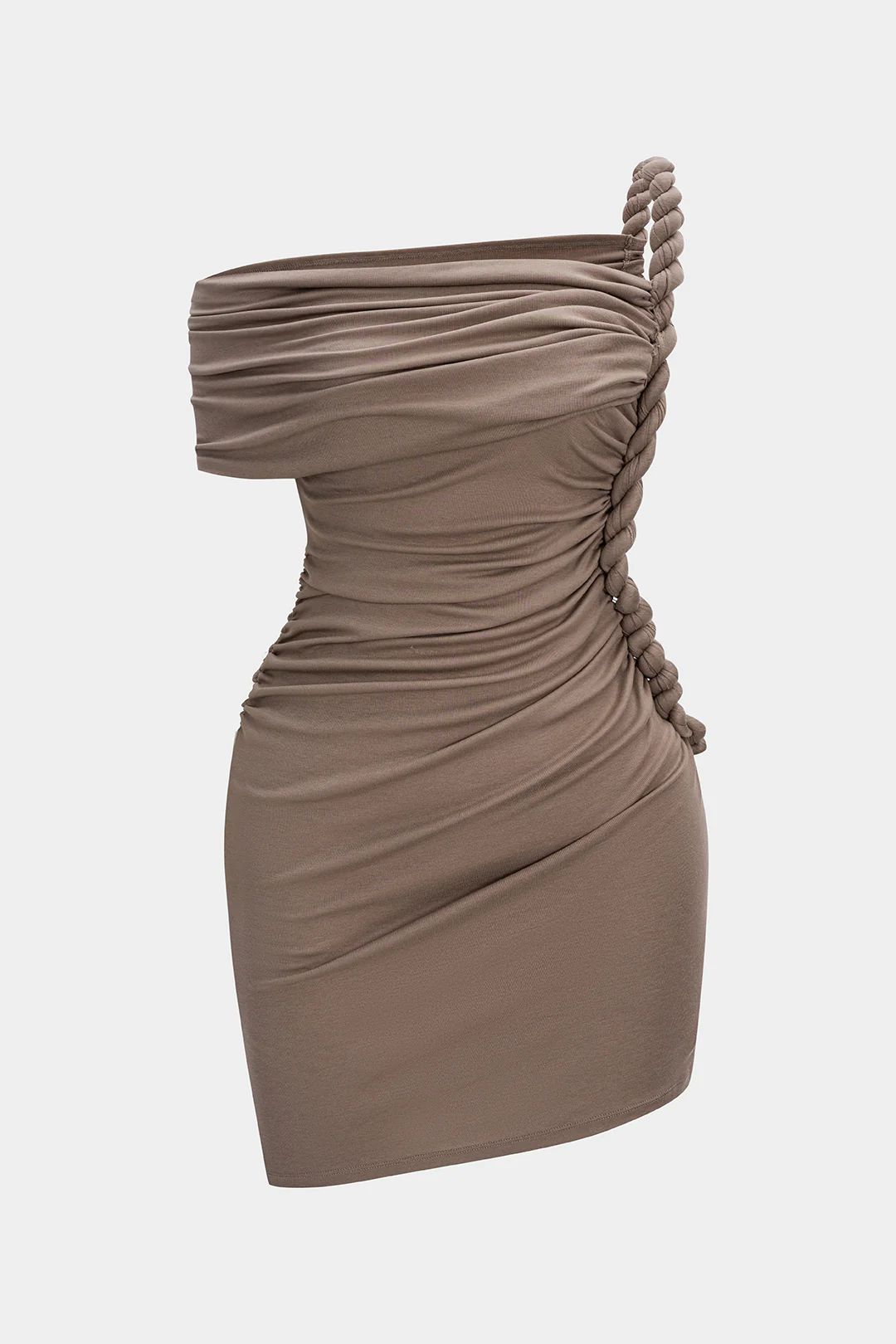 Plus Size Ruched Twist Knot One Shoulder Short Sleeve Midi Dress - Flockneti