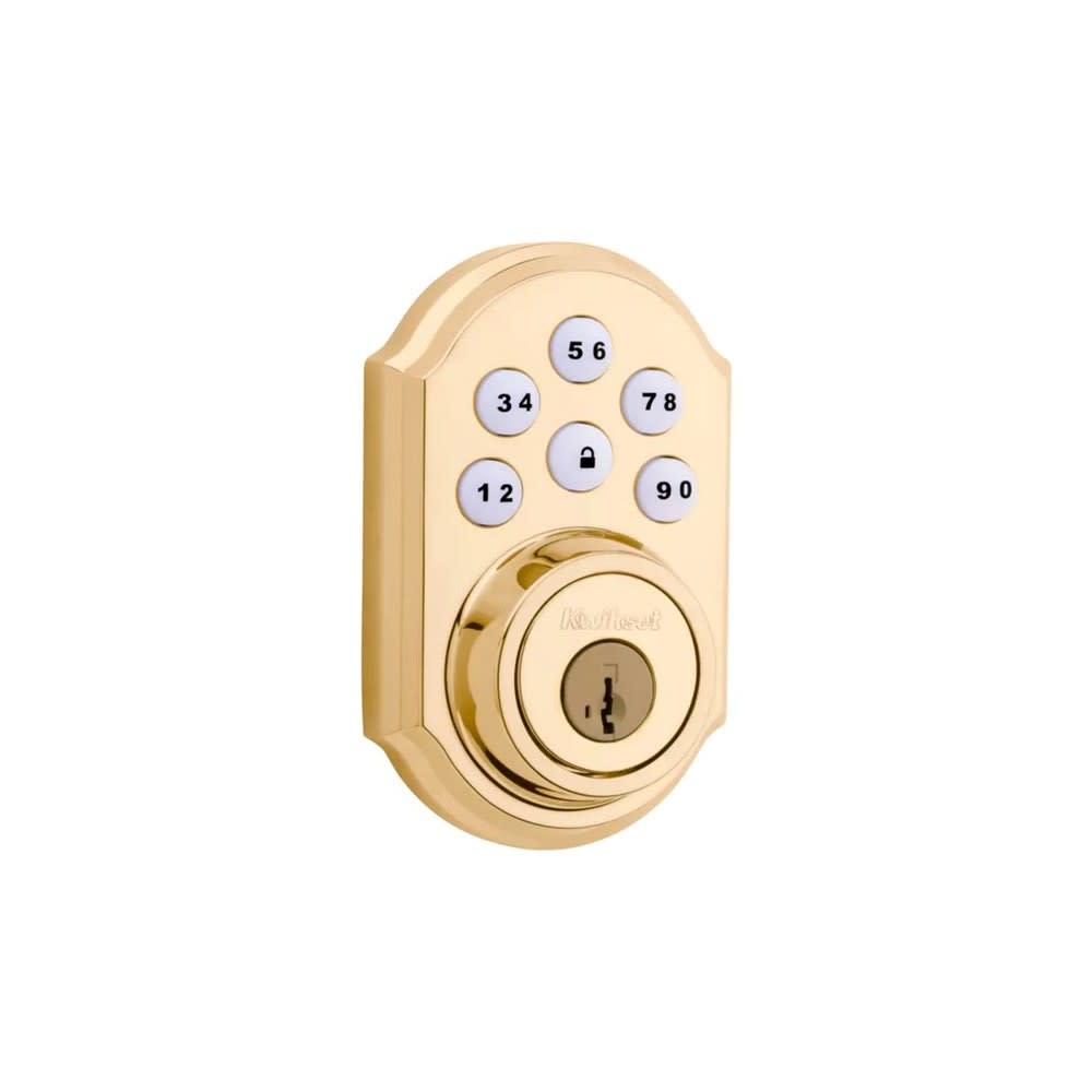 Kwikset Polished Brass Keyless Entry Electronic Single Cylinder Deadbolt - Flockneti