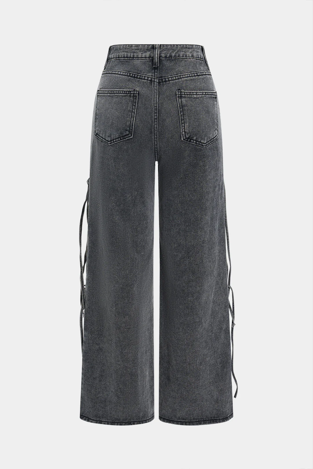 Denim Washed Lace-Up Wide Leg Jeans - Flockneti