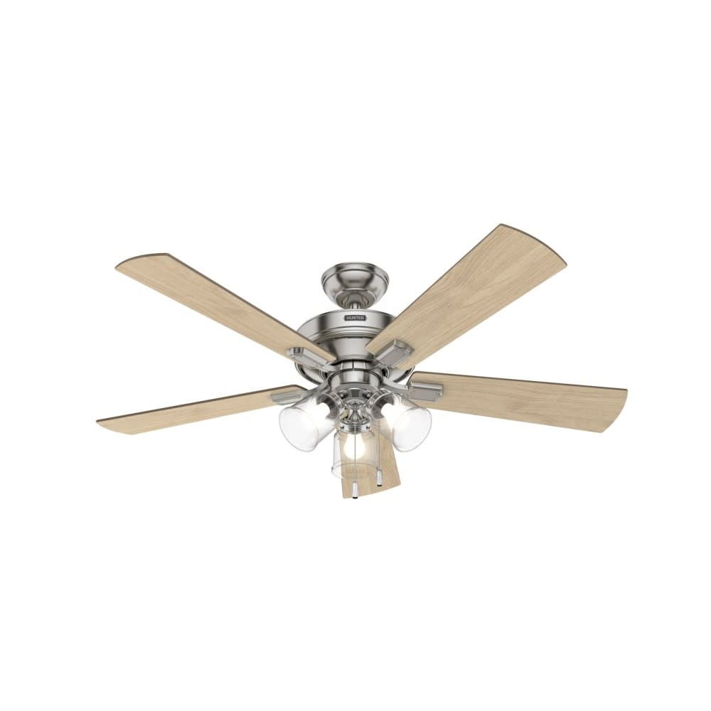 Hunter Fan Crestfield Ceiling Fan 52″ Nickel Bleached Grey Pine - Flockneti