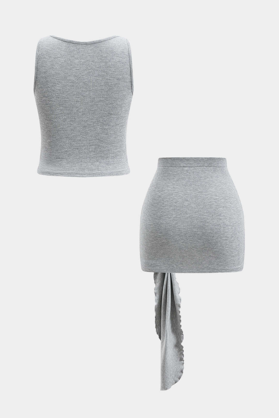 Solid Sleeveless Tank Top And Ruched Tie Front Skirt Set - Flockneti