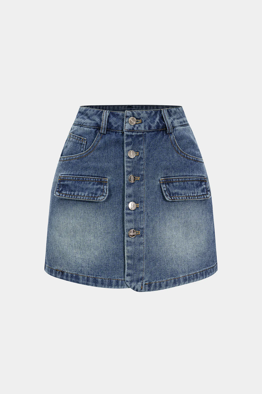 Denim Button High Waist Skirt - Flockneti