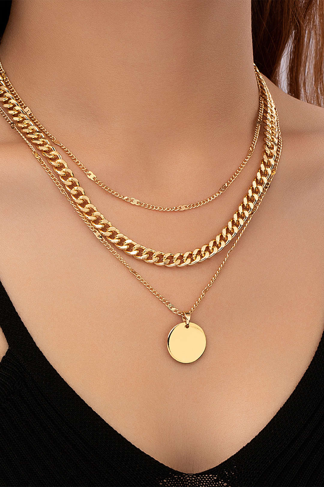 Layer Disc Pendant Necklace - Flockneti