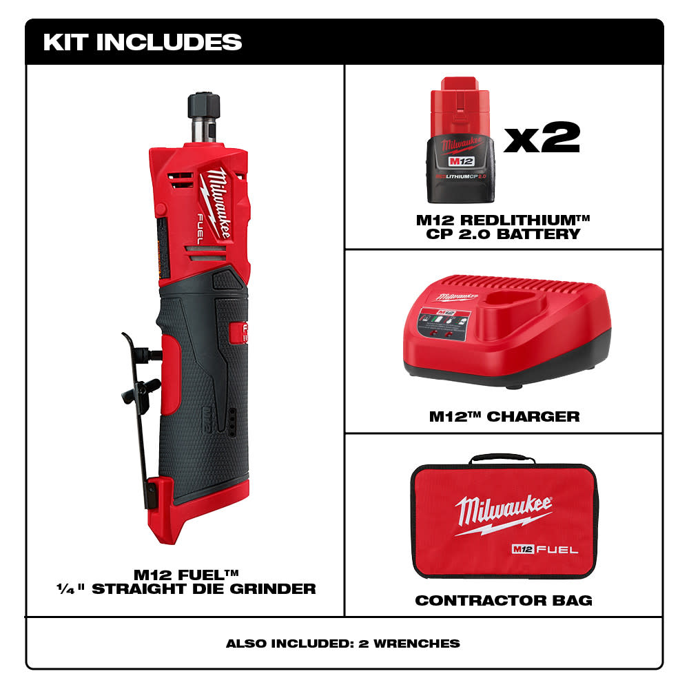 Milwaukee M12 FUEL Straight Die Grinder 2 Battery Kit - Flockneti