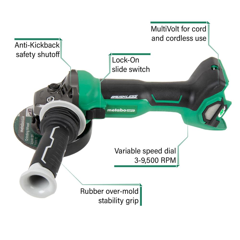Metabo HPT MultiV 36V 4 1/2″ Grinder Slide Switch Bare Tool - Flockneti