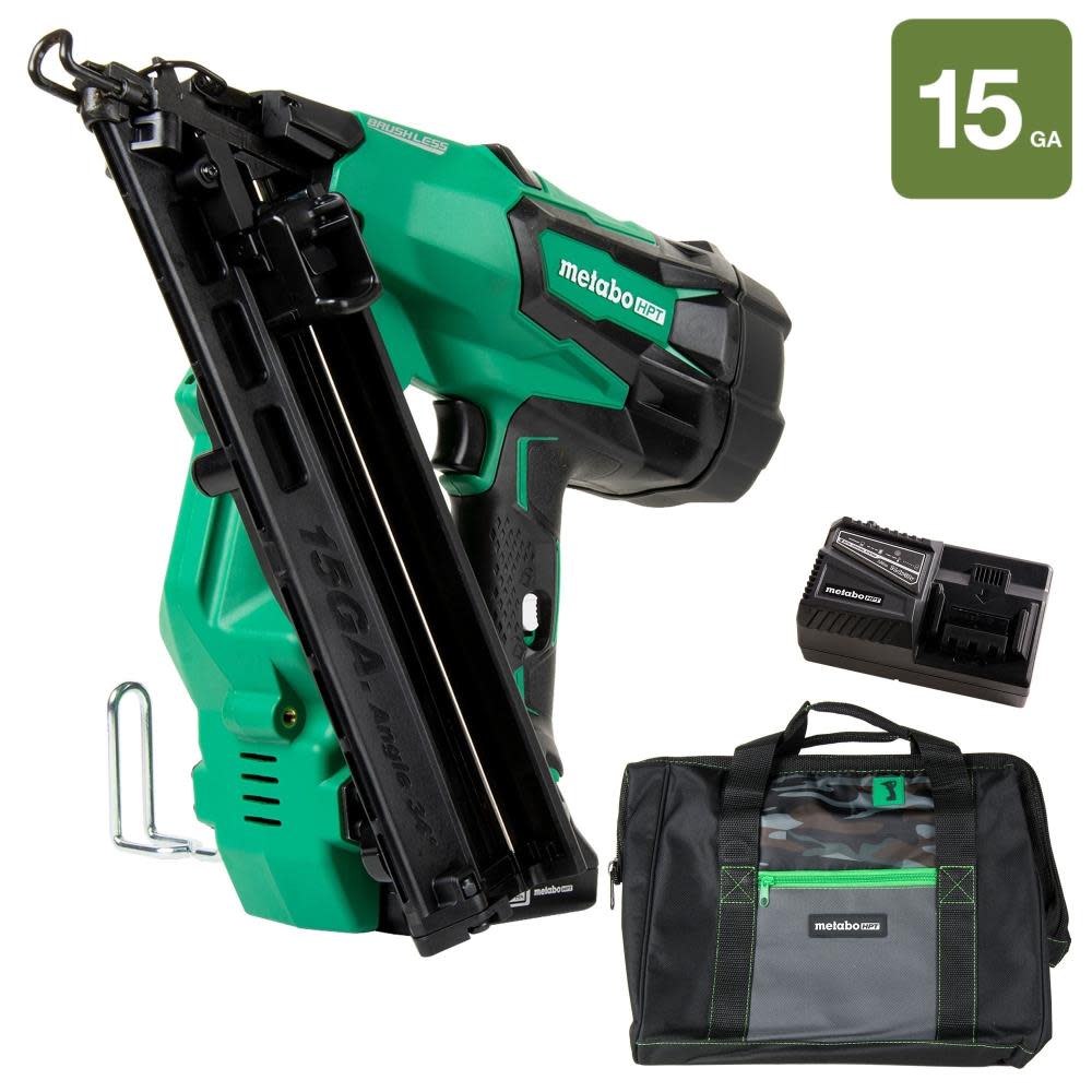Metabo HPT 2-1/2 In. 18V Brushless Lithium Ion 15 Gauge Angled Finish Nailer - Flockneti