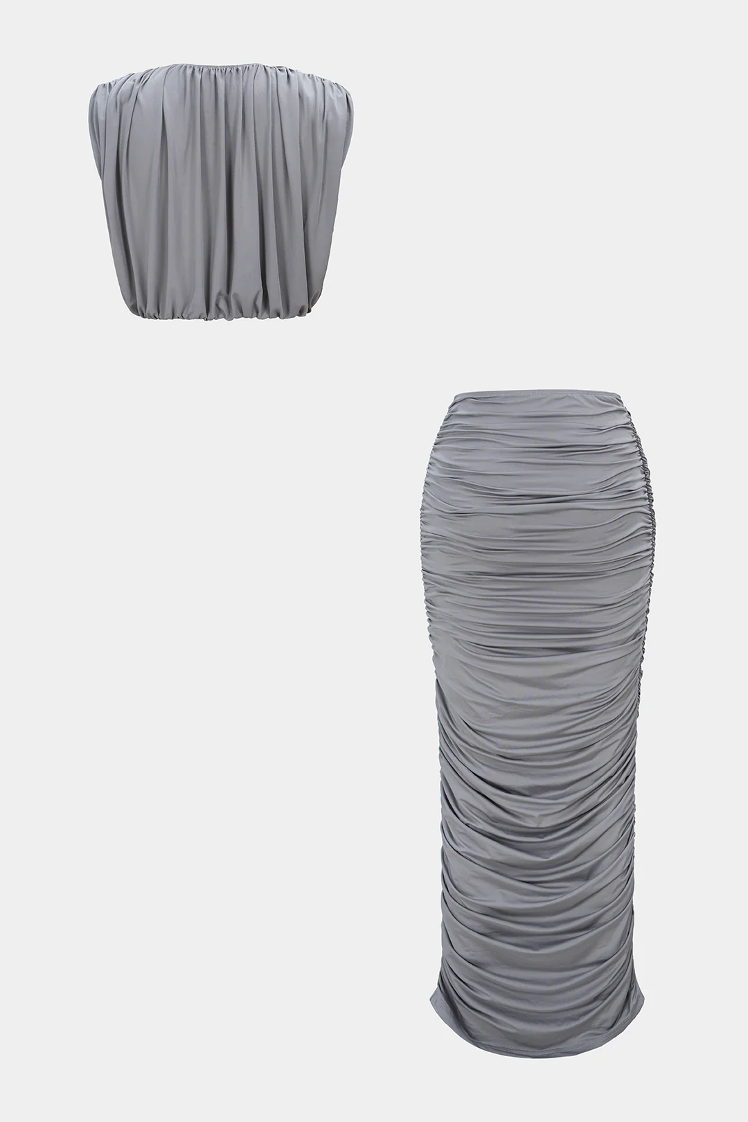 Ruched Round Neck Cropped Tank Top And High Waist Skirt Set - Flockneti