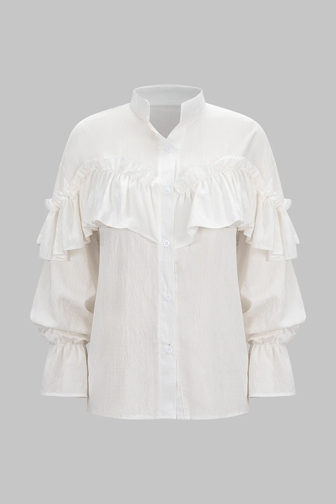 Solid Ruffle Long-Sleeve Shirt - Flockneti