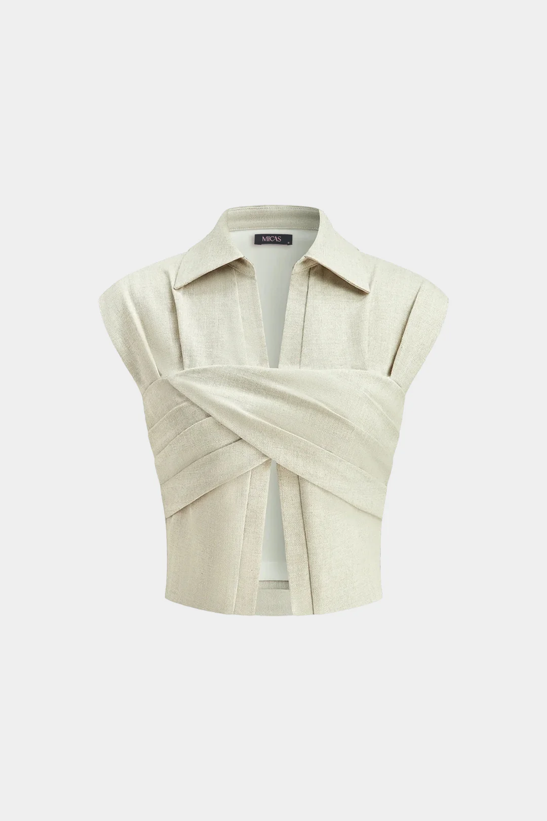 Linen V-Neck Ruched Crossed Tank Top - Flockneti
