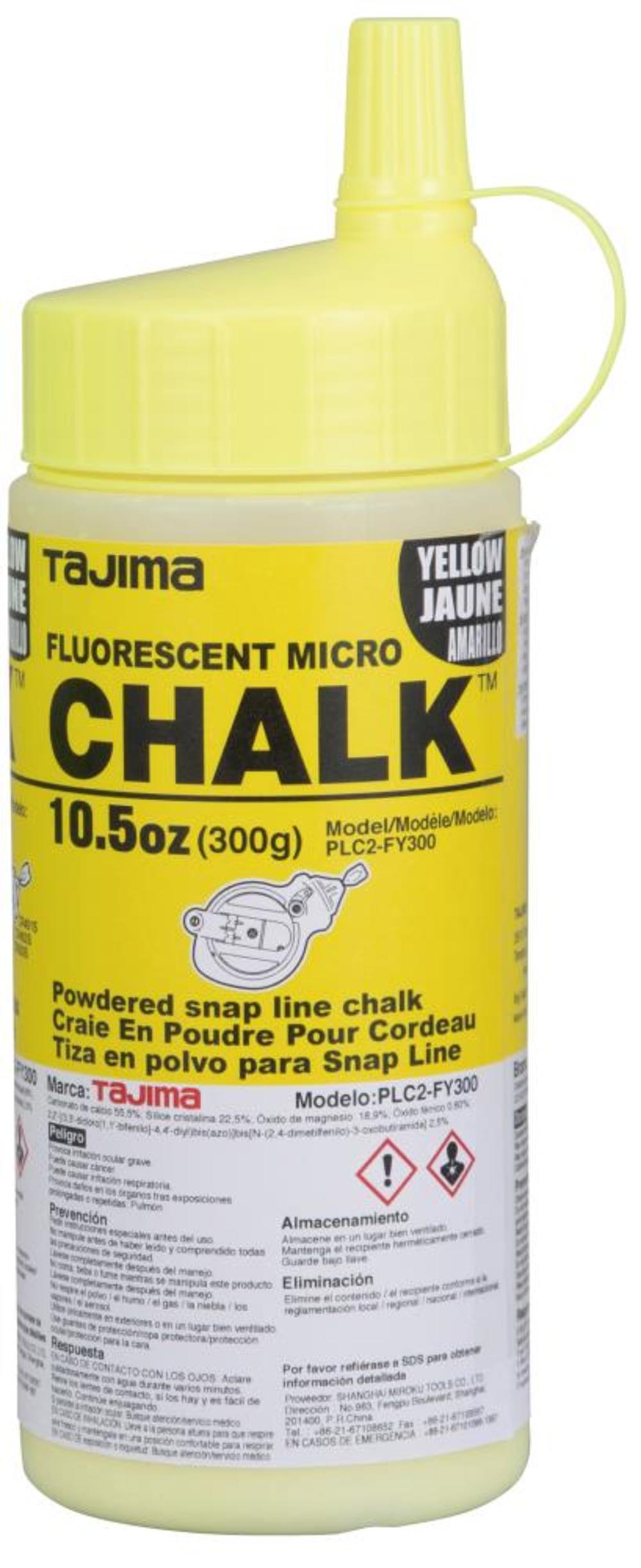 Tajima CHALK-RITE Micro Chalk Ultra-Fine Fluorescent Yellow Chalk 300 Gr./ 10.5 Oz. with Easy Fill Nozzle - Flockneti