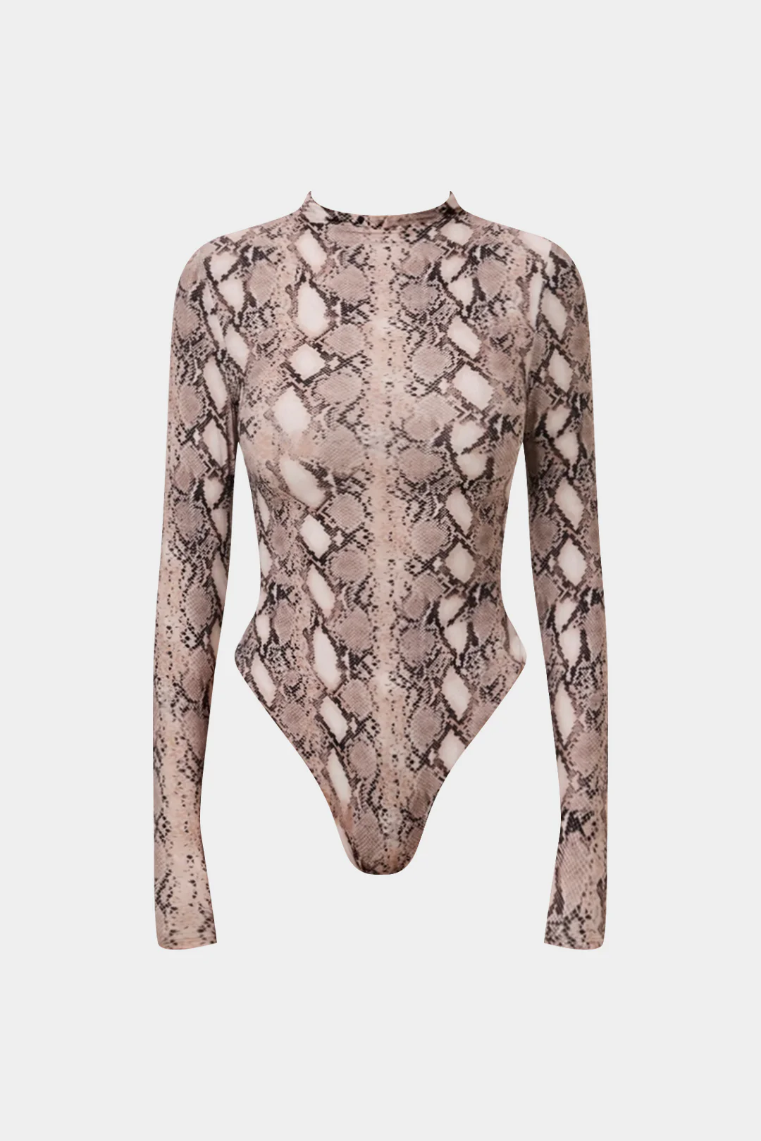 Snake Skin Print High Neck Long Sleeve Bodysuit - Flockneti