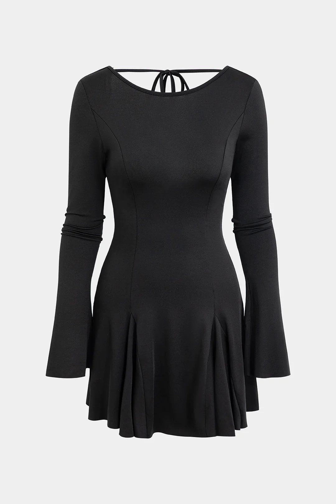Tie-Back Long Sleeve Backless Mini Dress - Flockneti