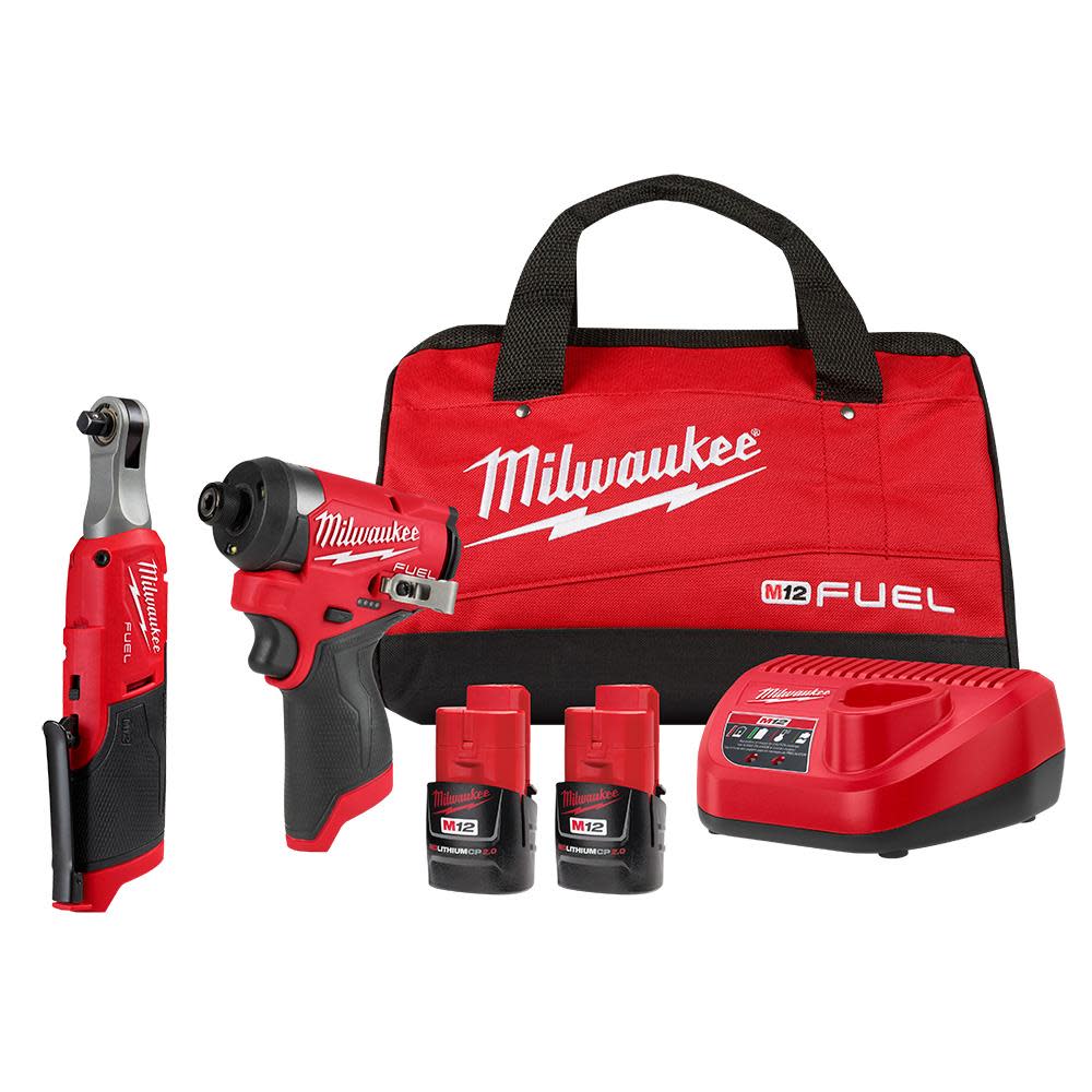 Milwaukee M12 FUEL 1/4″ Hex Impact Driver Kit with 3/8″ High Speed Ratchet - Flockneti