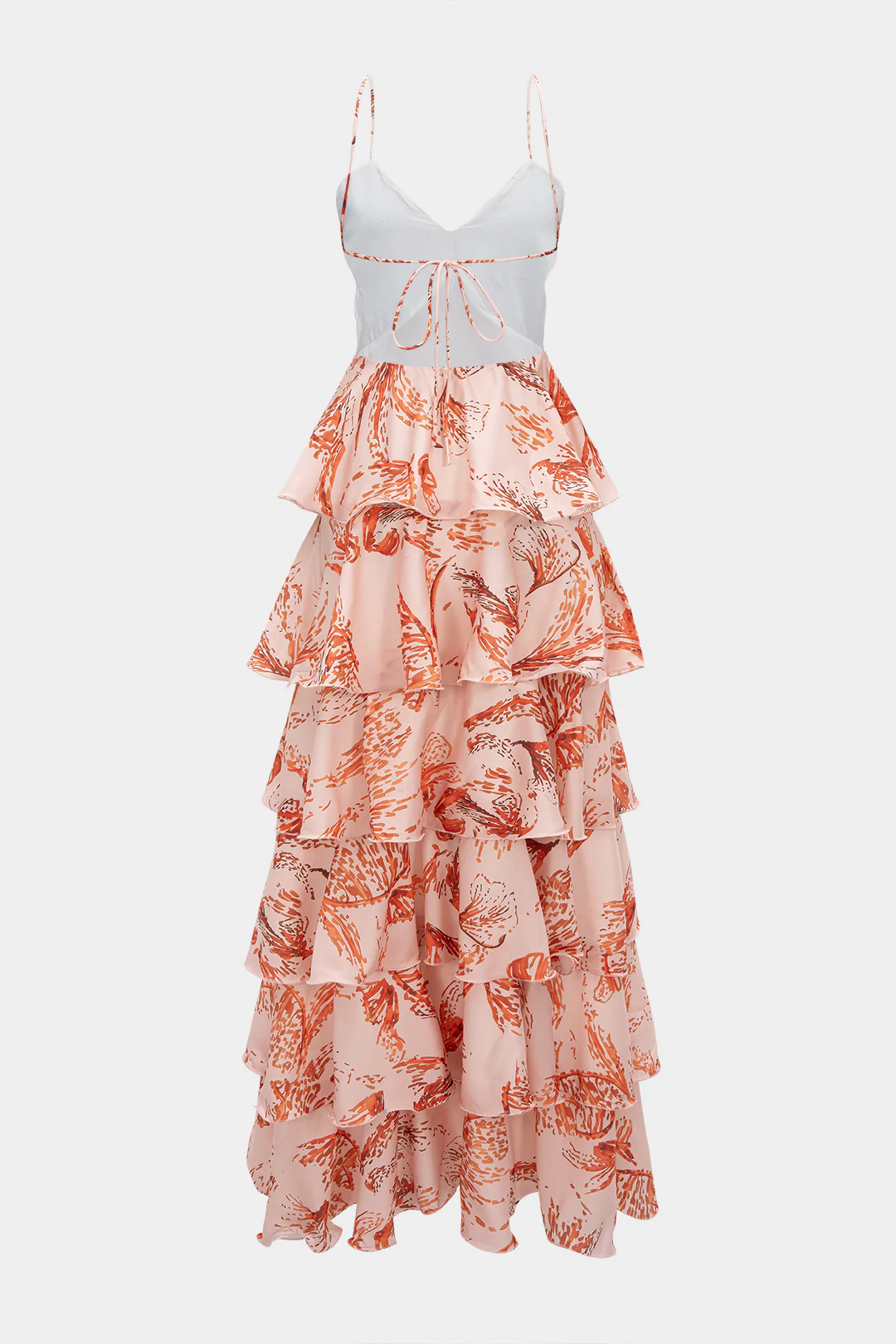 Butterfly Print Ruffle Rhinestone Tie-Up Backless Sleeveless Maxi Dress - Flockneti
