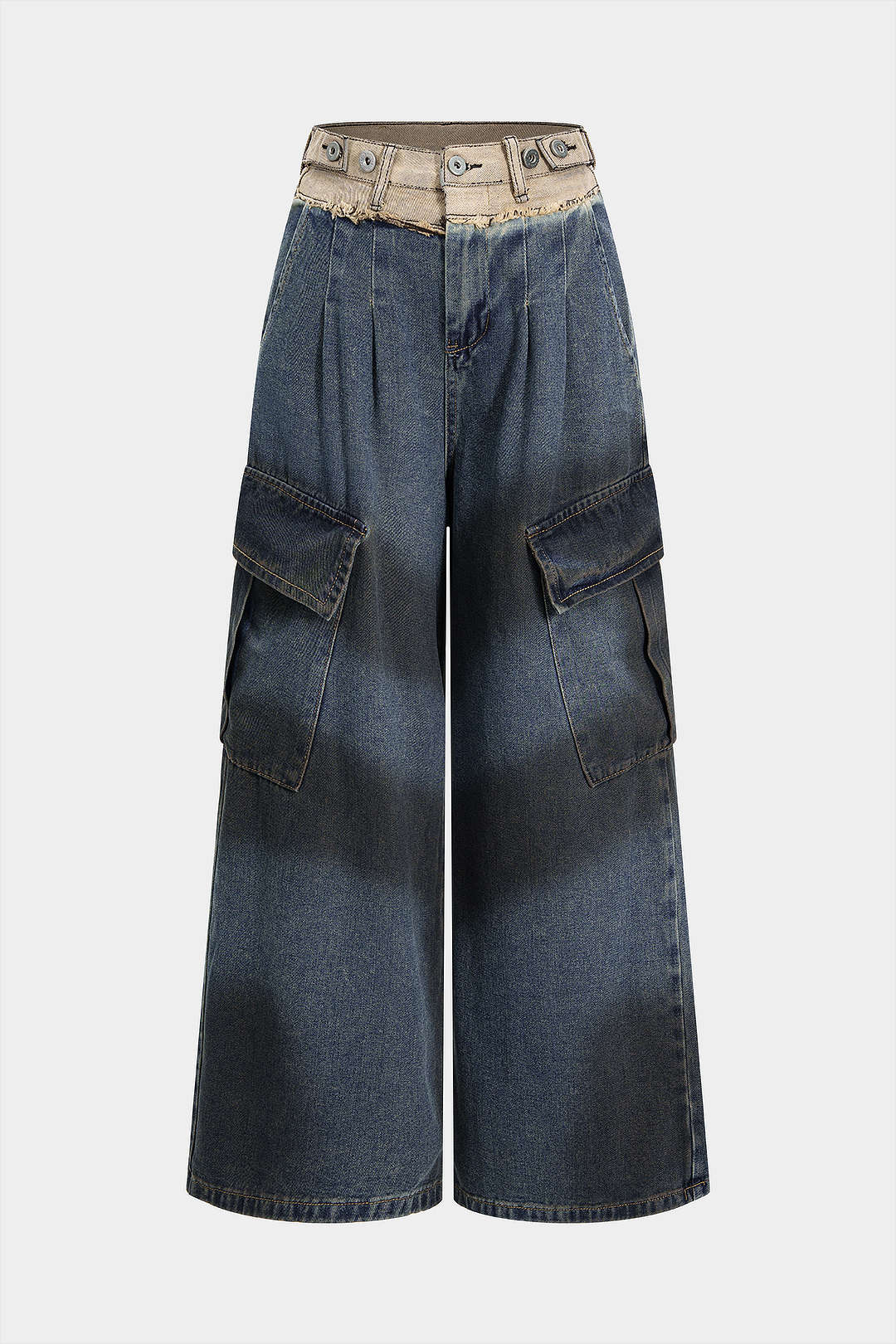 Denim Contrast Pocket High Waist Jeans - Flockneti