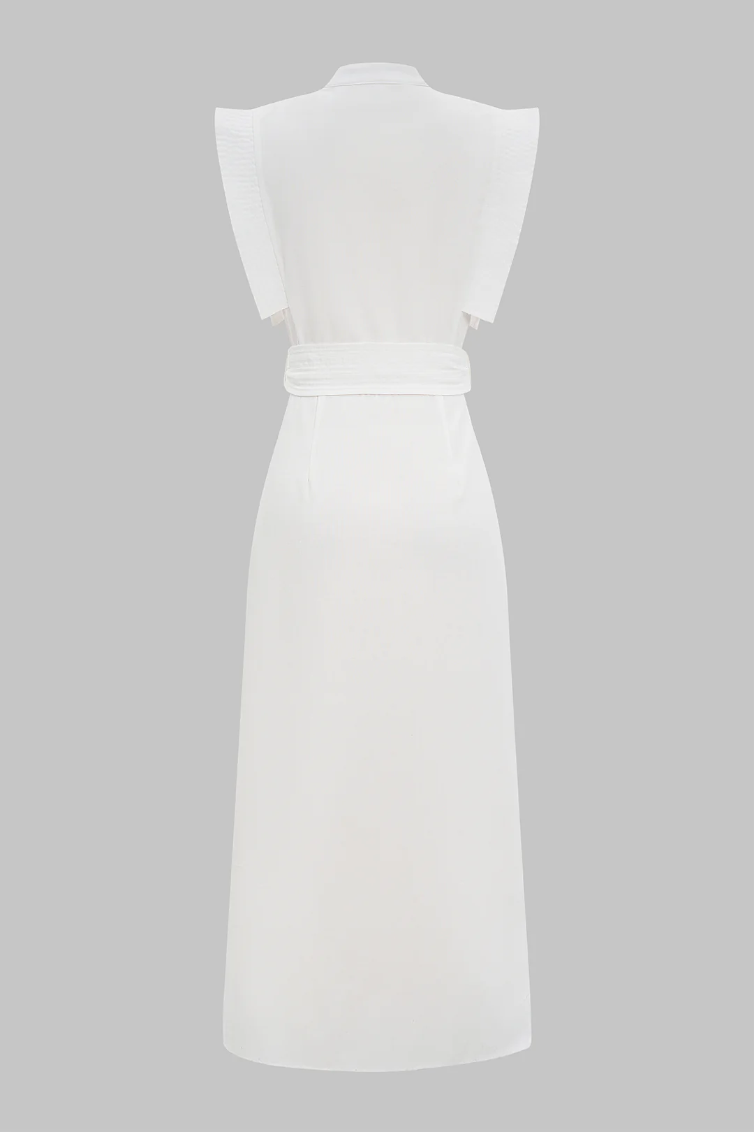 Linen Flutter Sleeve V-Neck Tie Front Slit Maxi Dress - Flockneti