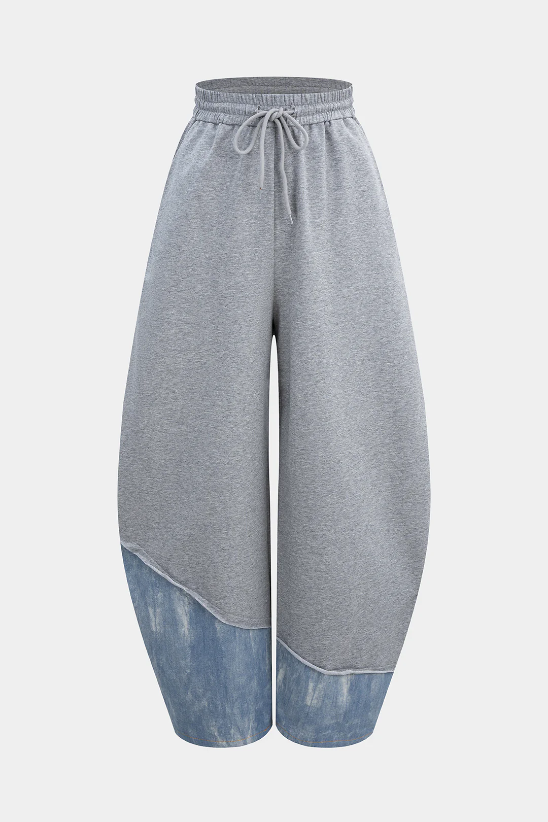 Denim Patchwork Drawstring Asymmetrical Pants - Flockneti