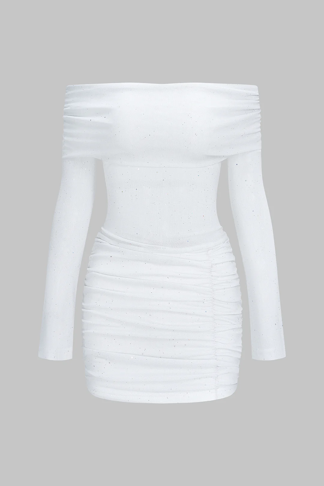 Off Shoulder Ruched Long Sleeve Mini Dress - Flockneti