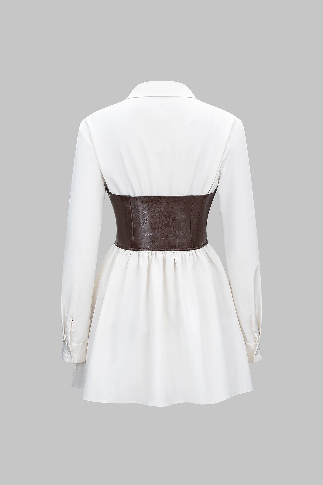 Faux Leather Patchwork Ruched Long-Sleeve Shirt - Flockneti