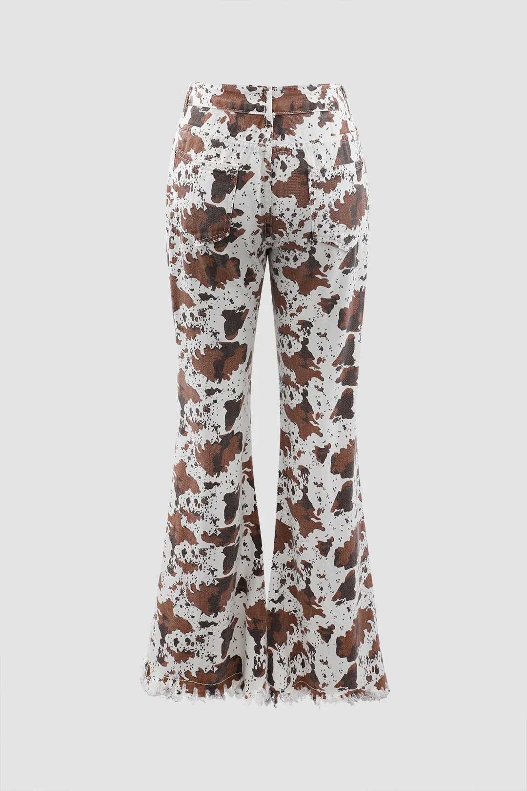 Denim Contrast Print Zipper Flared Pants - Flockneti