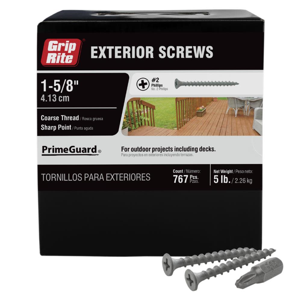Grip Rite PrimeGuard Ten PrimeGuard Ten 5lb Deck Screw 1-5/8 in Gray Phillips Drive Head - Flockneti