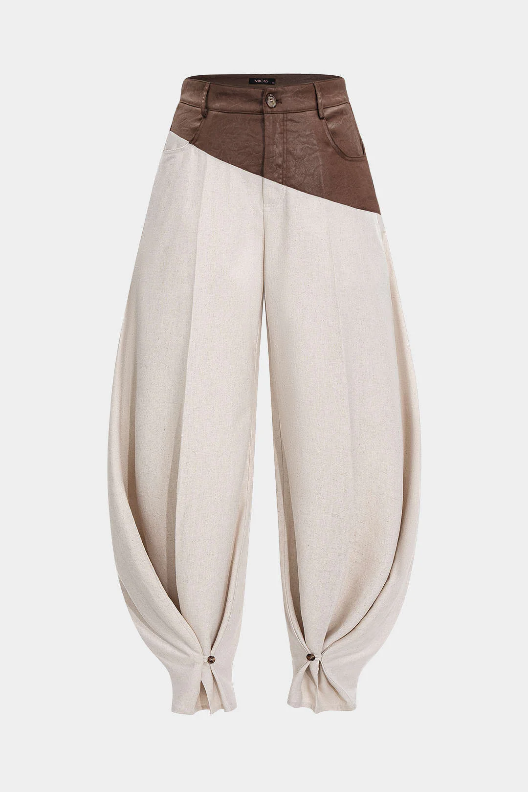 Faux Leather Ruched Patchwork Barrel Trousers - Flockneti