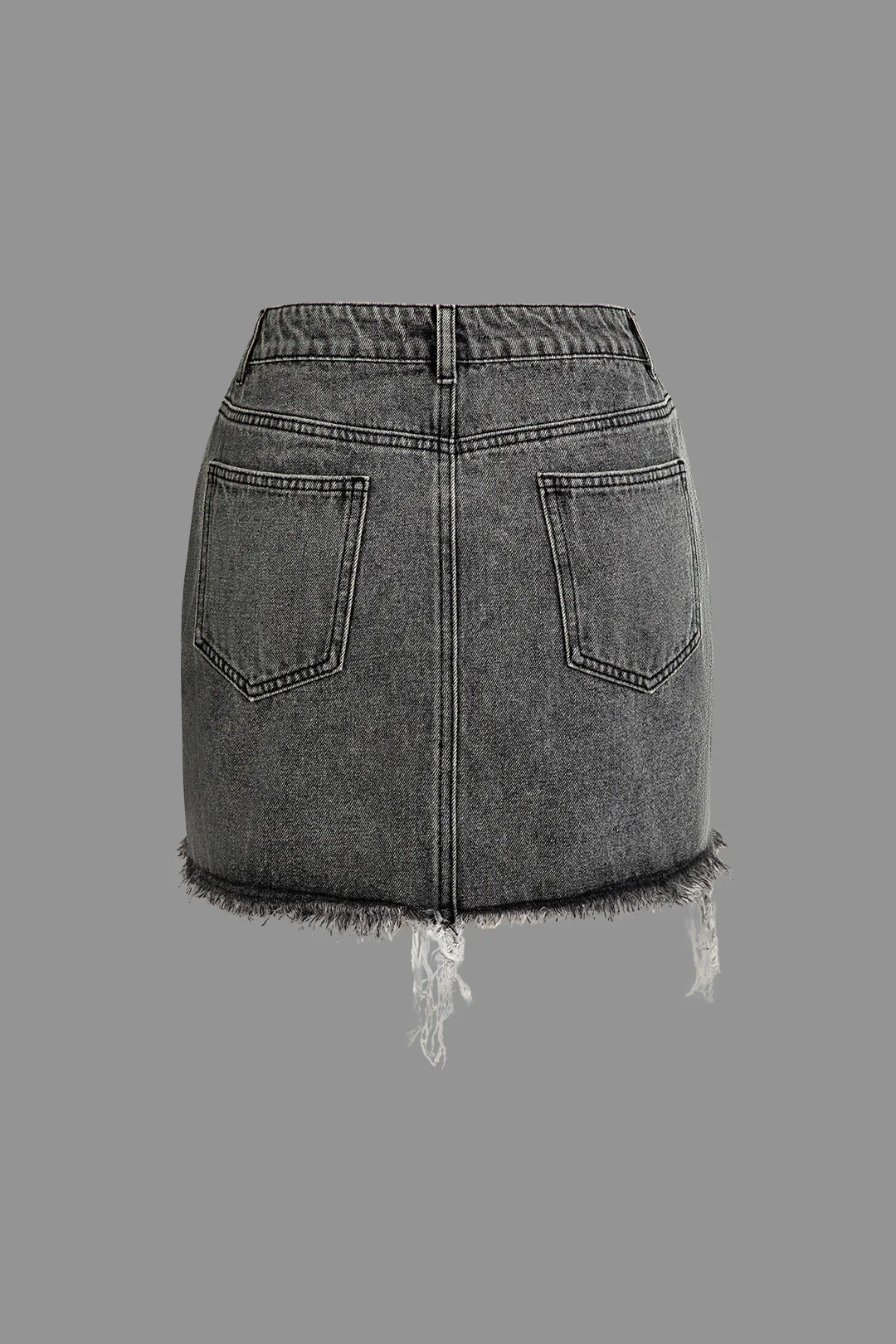 Letter Print Frayed Hem Denim Skirt - Flockneti