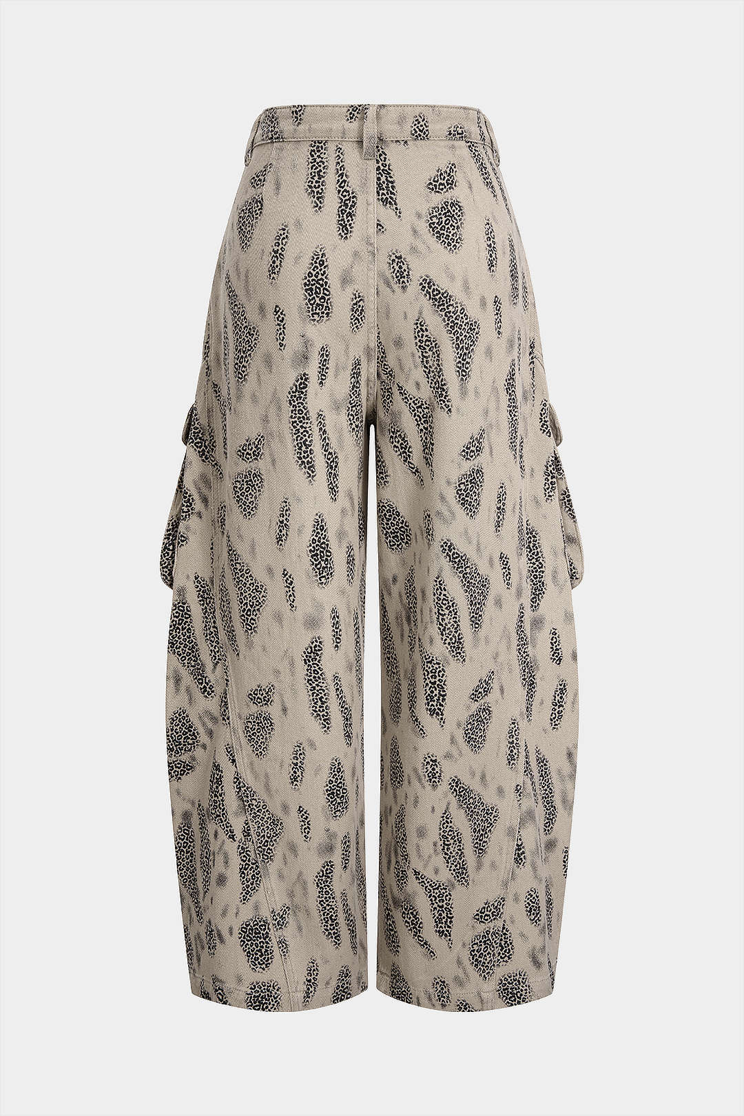 Denim Leopard Print Pleated Zipper Wide Leg Jeans - Flockneti